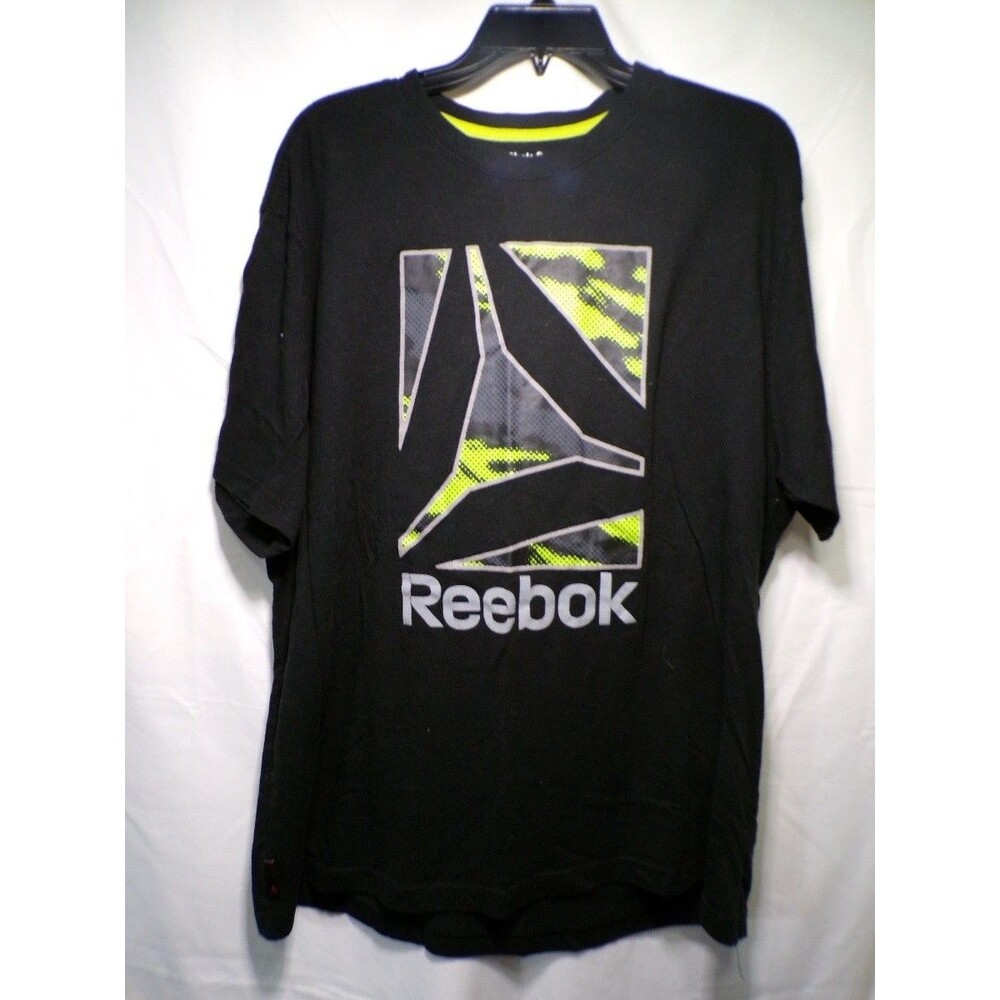 Reebok Men's XL Graphic T Shirt Black Camo Delta Logo Short Sleeve